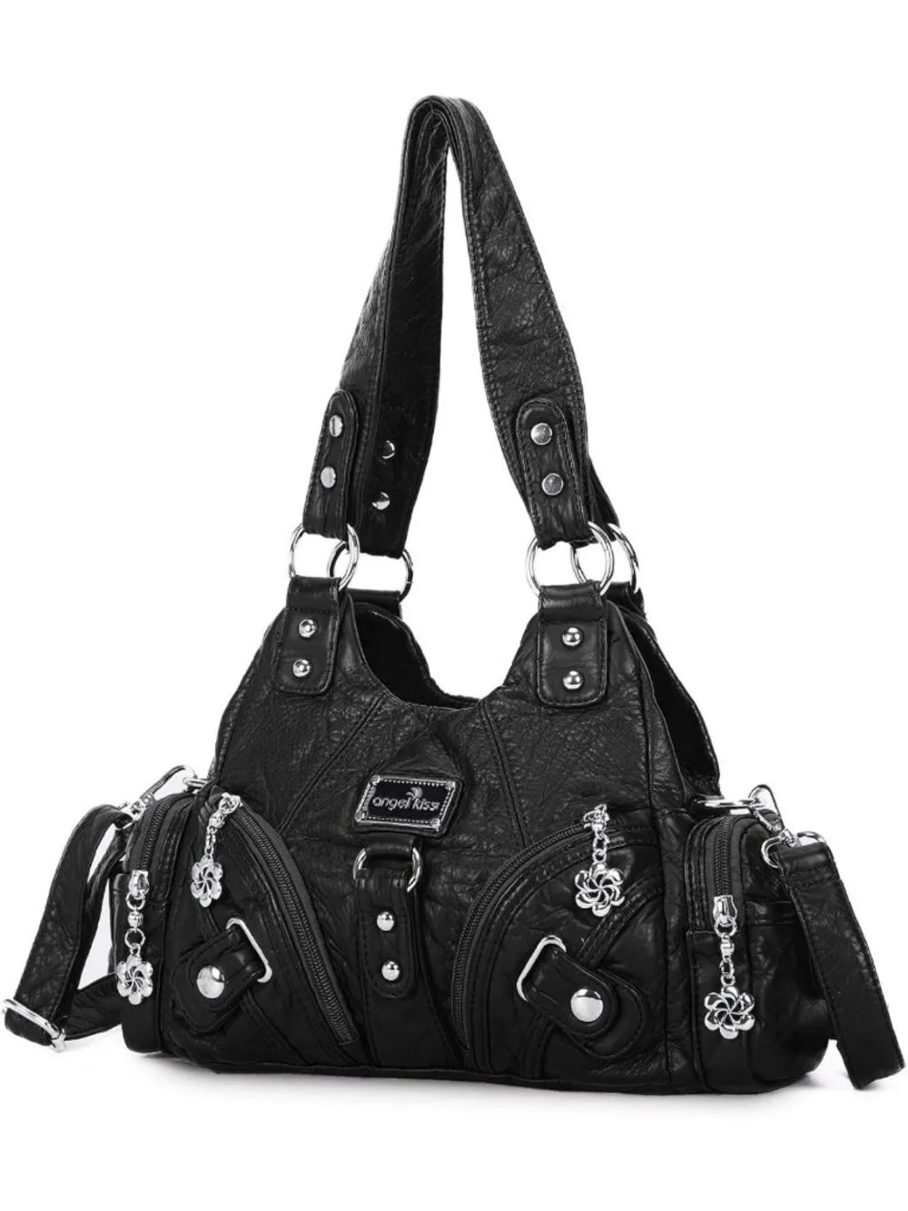 Chic Small Hobo Shoulder Bag - Vegan Leather Multi-Pocket Tote with Zipper